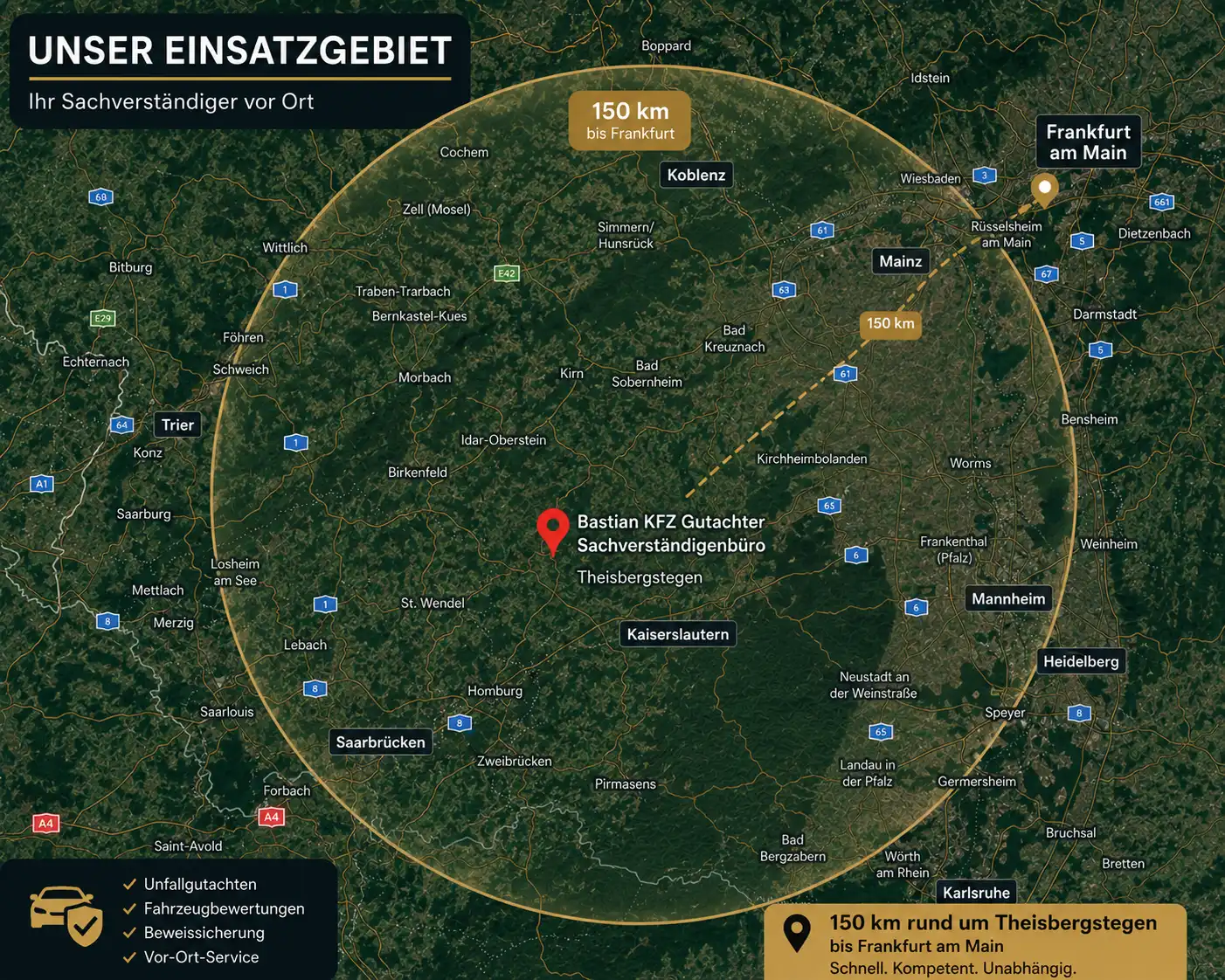 Einsatzgebiet von Bastian Kfz-Gutachter in Rheinland-Pfalz und Saarland